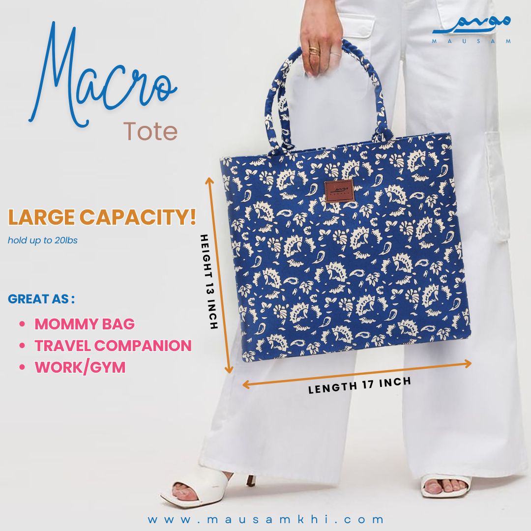 FLORAL BLUE BLOCK PRINT (LARGE TOTE BAG)