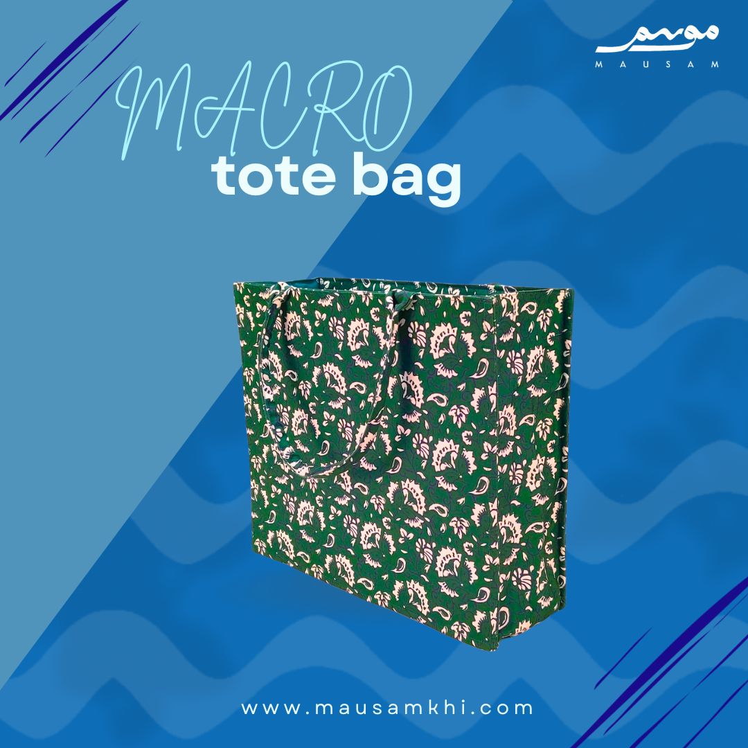 GREEN FLORAL BLOCK PRINT (LARGE TOTE BAG)