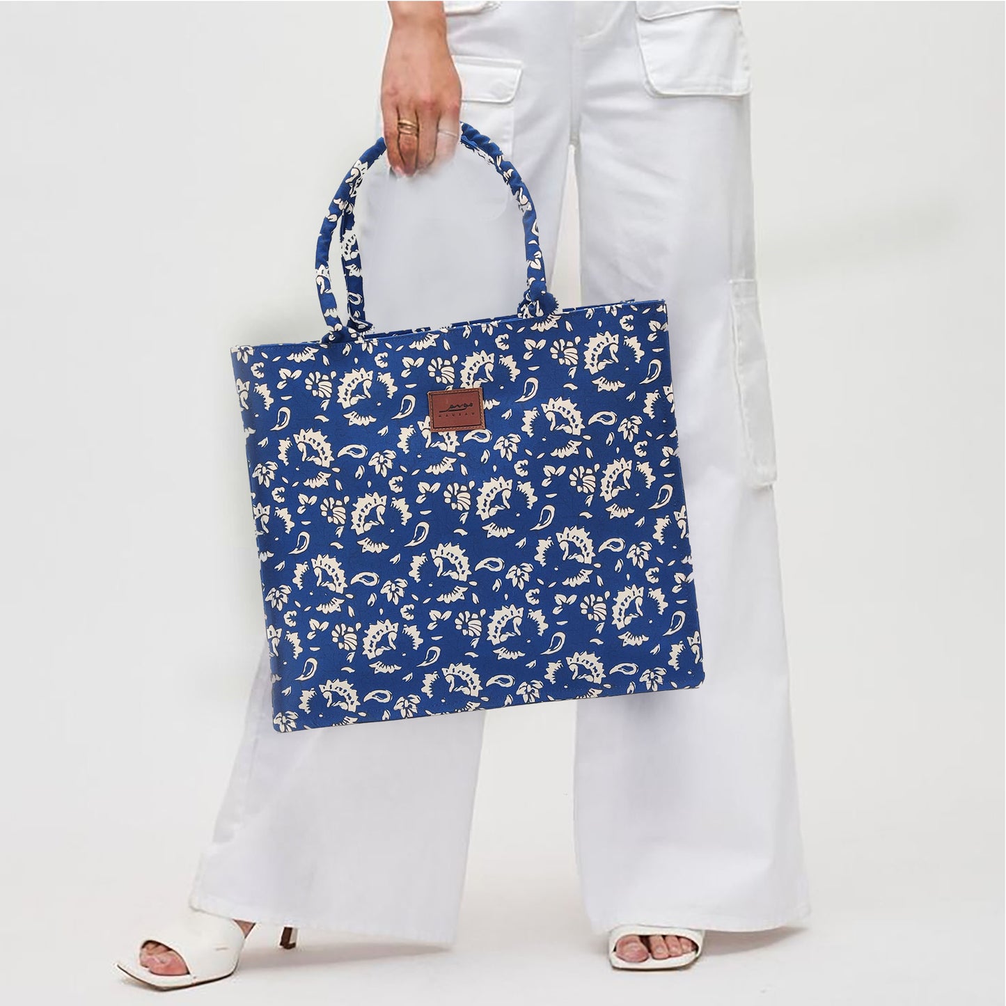 FLORAL BLUE BLOCK PRINT (LARGE TOTE BAG)