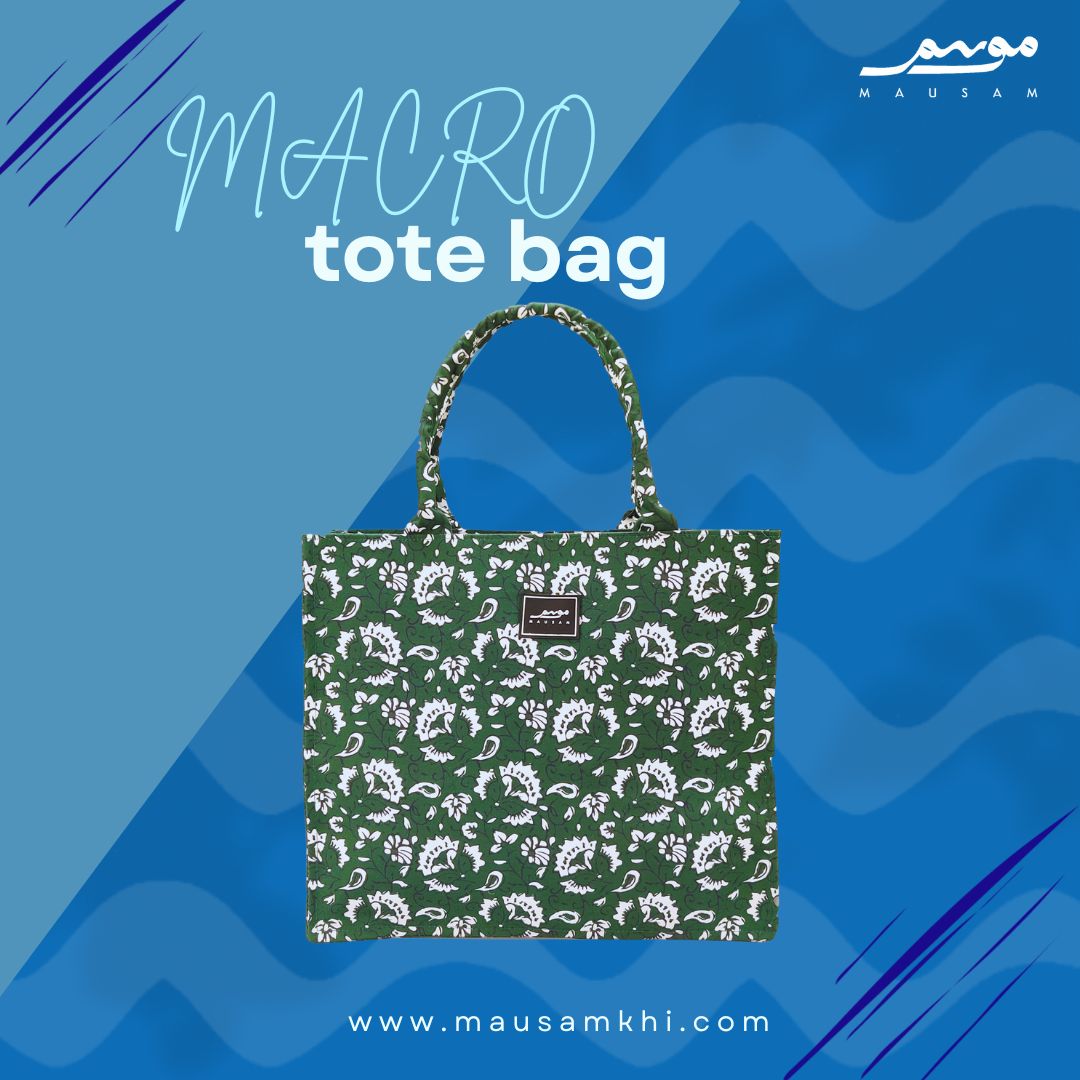 GREEN FLORAL BLOCK PRINT (LARGE TOTE BAG)